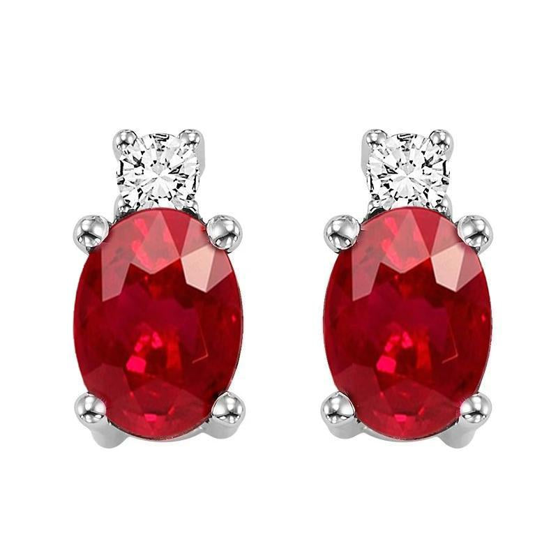 Prong Set 11 Ct Ruby And Diamonds Studs Earrings White Gold 14K - Gemstone Earring-harrychadent.ca