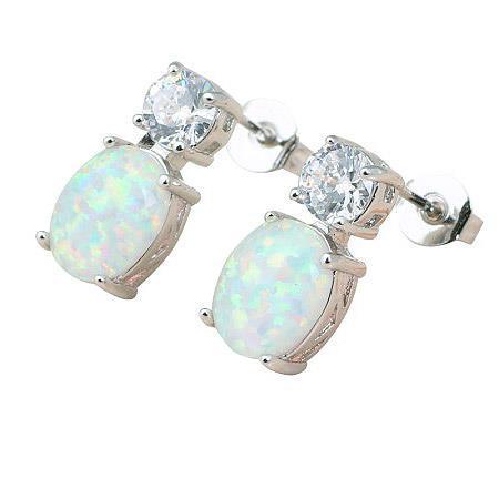Prong Set 13 Ct Opal And Diamonds Studs Earrings Gold White 14K - Gemstone Earring-harrychadent.ca