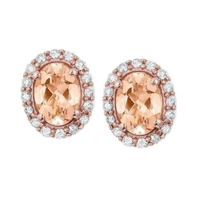 Prong Set 14 Ct Morganite And Diamonds Studs Earring Rose Gold 14K - Gemstone Earring-harrychadent.ca