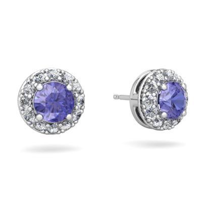 Prong Set 3.70 Carats Tanzanite And Diamonds Studs Earrings White - Gemstone Earring-harrychadent.ca