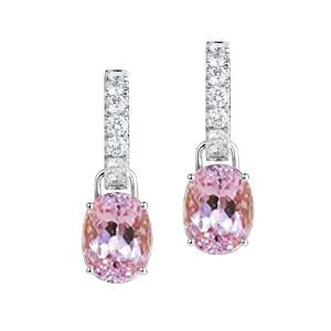 Prong Set 31.20 Ct. Pink Kunzite And Diamonds Dangle Earrings - Gemstone Earring-harrychadent.ca