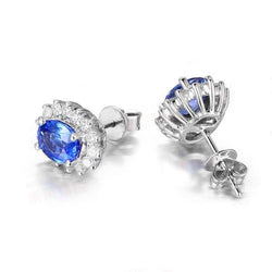 Prong Set 4.30 Carats Tanzanite With Diamonds Studs Earrings Gold