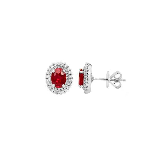 Prong Set 5 Carats Ruby & Diamond Lady Stud Halo Earrings - Gemstone Earring-harrychadent.ca