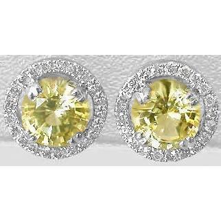Prong Set 5 Carats Yellow Sapphire  Lady Halo Studs Earring Gold 14K - Gemstone Earring-harrychadent.ca
