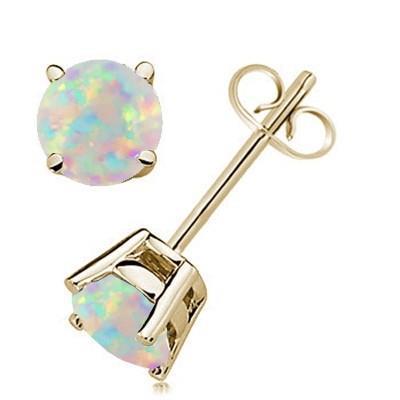 Prong Set Brilliant Cut 10 Ct Opal Studs Earrings 14K White Gold - Gemstone Earring-harrychadent.ca