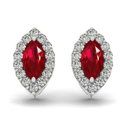 Prong Set Marquise Ruby With Round Natural Earth Mined Diamonds 6 Ct Studs Earrings