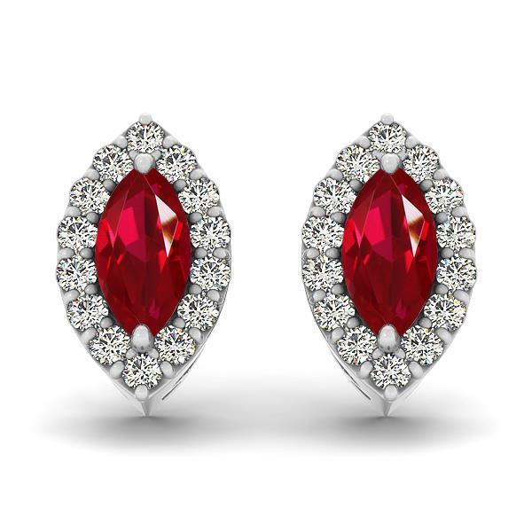 Prong Set Marquise Ruby With Round Diamonds 6 Ct Studs Earrings - Gemstone Earring-harrychadent.ca