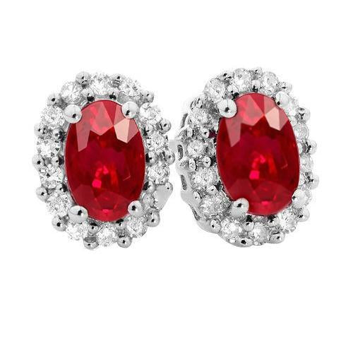 Prong Set Red Ruby And Diamonds 6.10 Carats Pave Stud Earrings - Gemstone Earring-harrychadent.ca