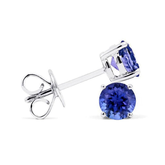 Prong Set Round Cut 5 Carats Tanzanite Studs Earrings 14K White Gold - Gemstone Earring-harrychadent.ca