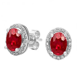 Prong Set Ruby And Natural Earth Mined Diamonds 8.50 Ct Studs Earrings 14K White Gold