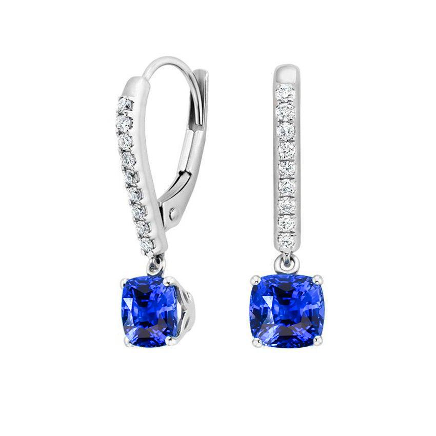 Prong Set Sapphire With Diamonds Dangle Earrings 3.70 Carats - Gemstone Earring-harrychadent.ca