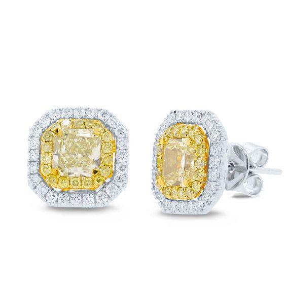 Radiant Cut Yellow Citrine Halo Diamond Stud Earring 20 Carats - Gemstone Earring-harrychadent.ca