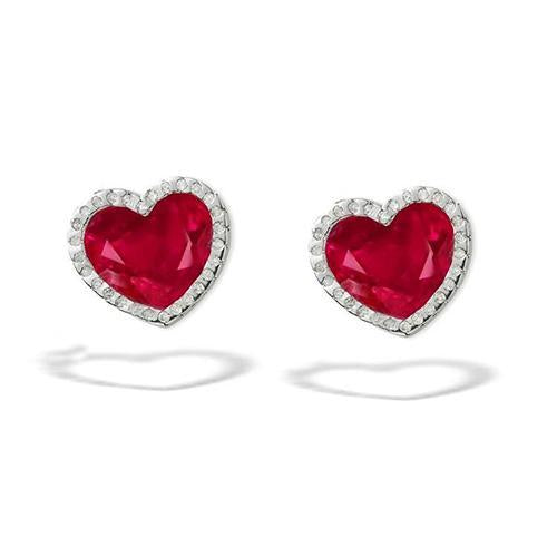 Red Heart Cut Sapphire Diamond Stud Earring White Gold 4.56 Ct. - Gemstone Earring-harrychadent.ca