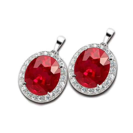 Red Oval Cut Ruby And Diamond Women Earring 10.60 Carats New - Gemstone Earring-harrychadent.ca