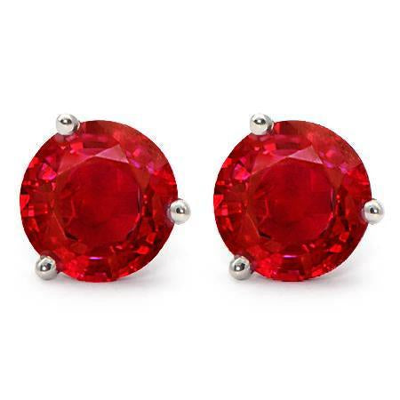 Red Round Cut Ruby Stud Earring 3.50 Carats White Gold 14K - Gemstone Earring-harrychadent.ca