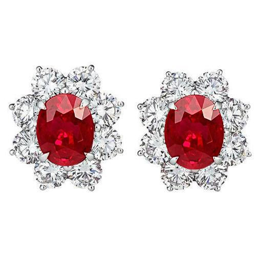 Red Ruby And Diamond Stud Earring 5.40 Carats Halo Gemstone Jewelry - Gemstone Earring-harrychadent.ca