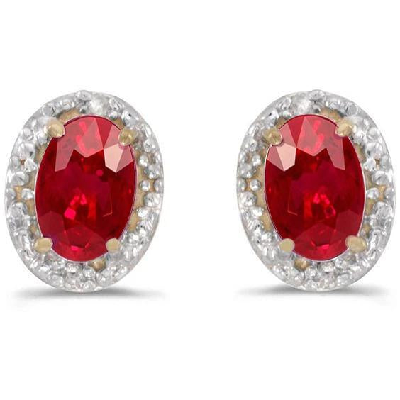 Red Ruby And Diamond Stud Halo Earring Gold Jewelry 4.40 Carats - Gemstone Earring-harrychadent.ca