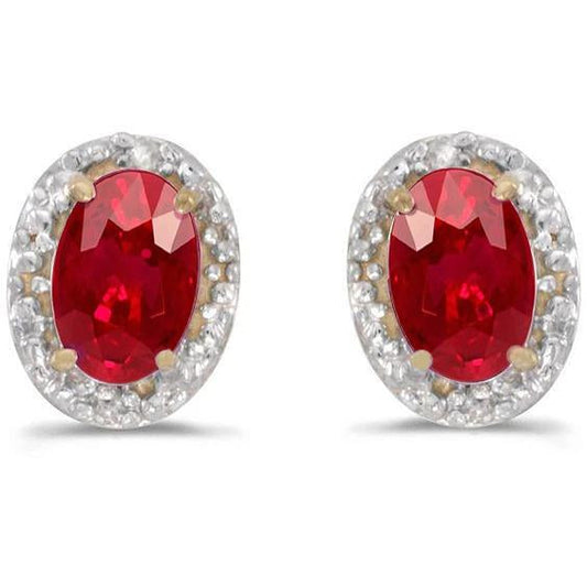 Red Ruby And Diamond Stud Halo Earring Gold Jewelry 4.40 Carats - Gemstone Earring-harrychadent.ca