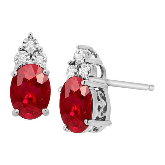 Red Ruby And Diamond Studs Earring 5.30 Carts Gemstone Jewelry - Gemstone Earring-harrychadent.ca