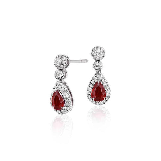 Red Ruby And Diamond Women Dangle Earring Gold 14K 2.58 Ct - Gemstone Earring-harrychadent.ca