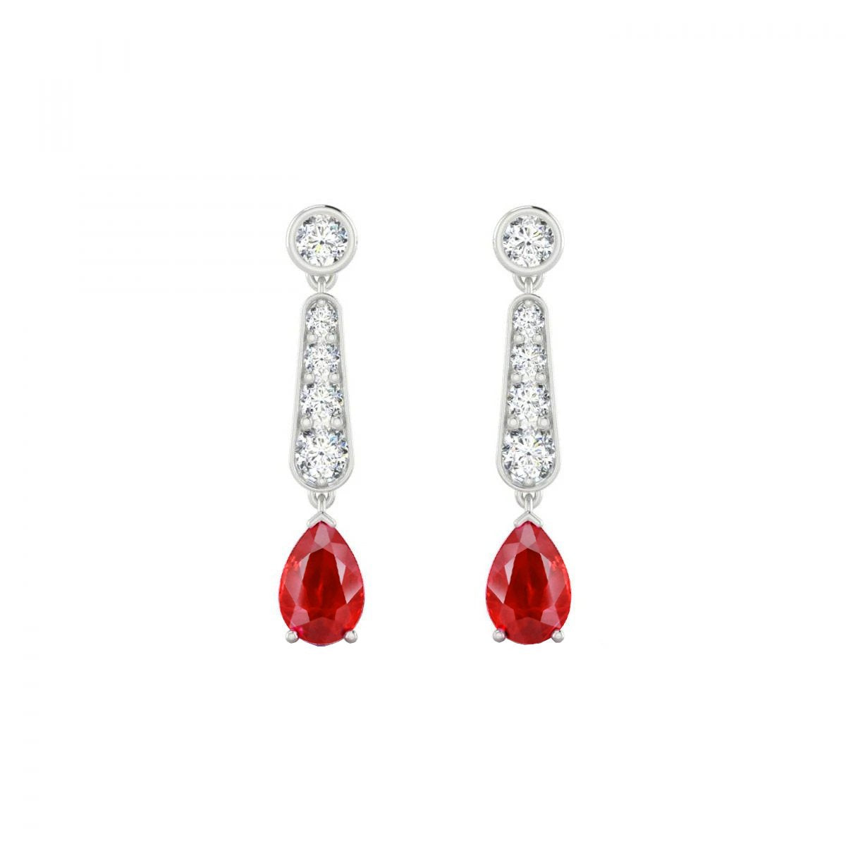 Red Ruby And Diamonds 10.50 Carats Dangle Earrings 14K White Gold - Gemstone Earring-harrychadent.ca