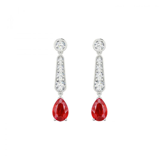 Red Ruby And Diamonds 10.50 Carats Dangle Earrings 14K White Gold - Gemstone Earring-harrychadent.ca