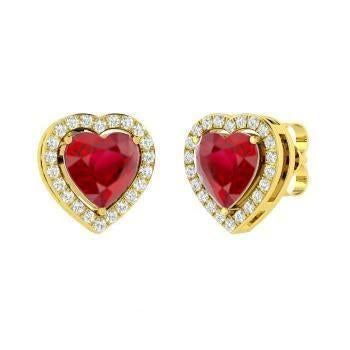 Red Ruby And Diamonds 3.80 Ct Studs Earrings Yellow Gold - Gemstone Earring-harrychadent.ca