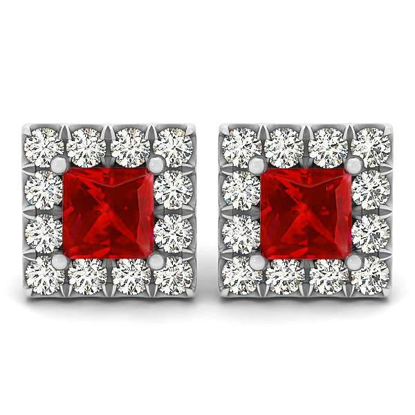Red Ruby And Diamonds 6 Ct Studs Earrings 14K White Gold - Gemstone Earring-harrychadent.ca