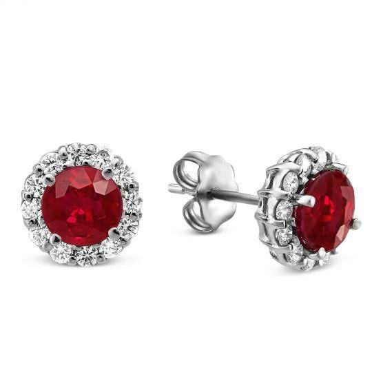 Red Ruby Gemstone And Diamonds 5.90 Carats Studs Earrings - Gemstone Earring-harrychadent.ca