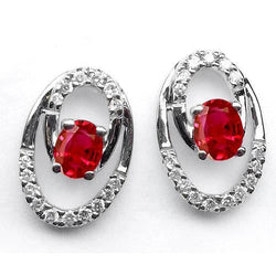 Red Ruby & Halo Natural Earth Mined Diamond Ladies Stud Earrings 7.20 Carat White Gold 14K
