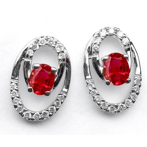 Red Ruby & Halo Diamond Ladies Stud Earrings 7.20 Carat White Gold 14K - Gemstone Earring-harrychadent.ca