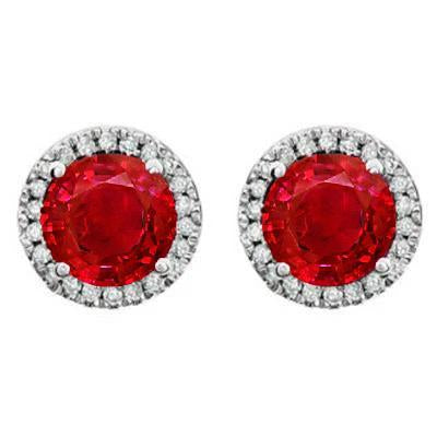 Red Ruby Halo Diamond Ladies Stud Earrings Prong Set 9.10 Ct. WG 14K - Gemstone Earring-harrychadent.ca