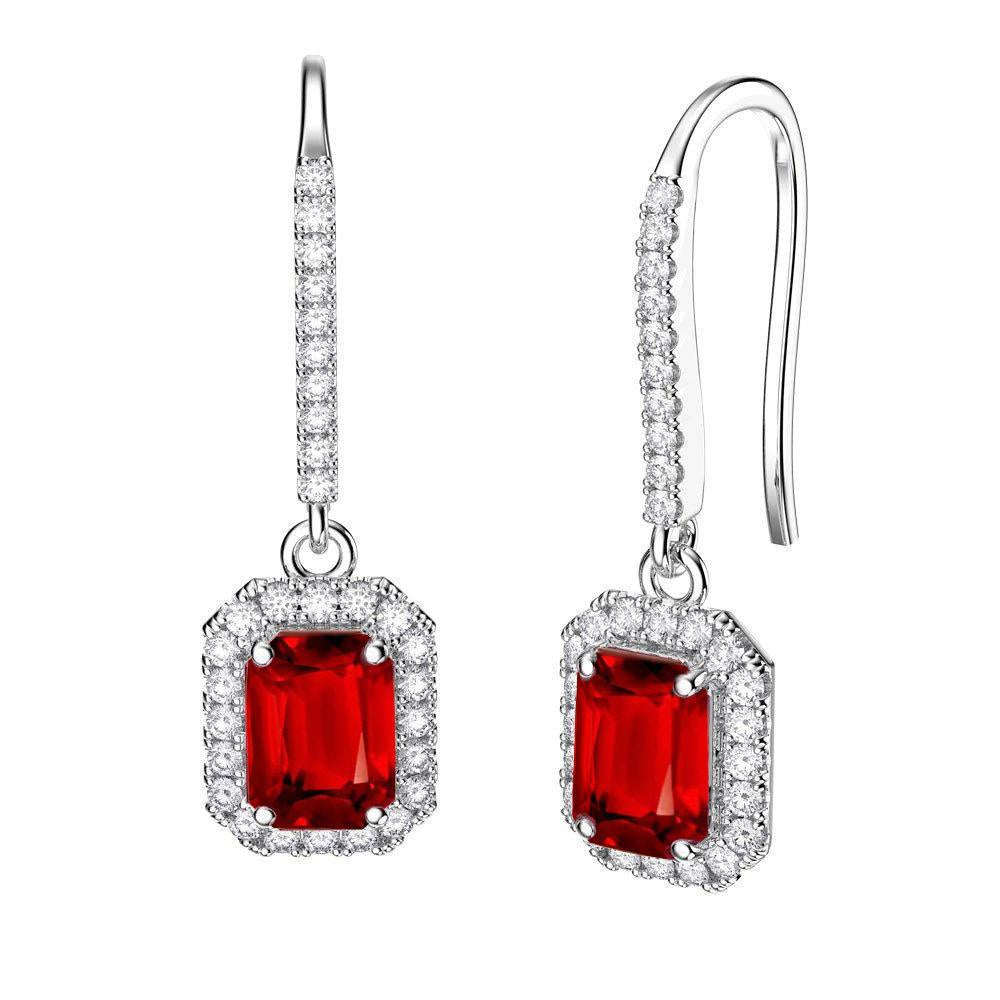 Red Ruby & White Diamonds 9.60 Carats Dangle Earrings White Gold 14K - Gemstone Earring-harrychadent.ca