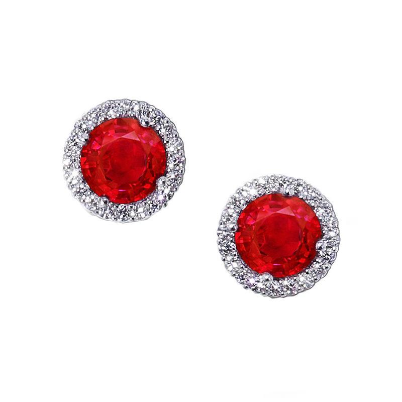 Red Ruby With Diamond 7 Carats Stud Earrings White Gold 14K - Gemstone Earring-harrychadent.ca