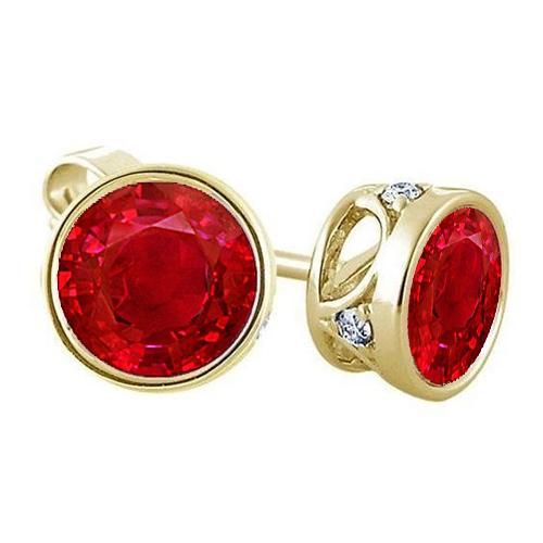 Red Ruby With Diamond Women Stud Earring 10.20 Carats 14K Gold - Gemstone Earring-harrychadent.ca