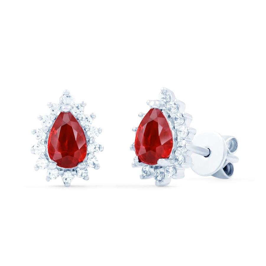 Red Ruby With Diamonds 5.10 Carats Lady Studs Halo Earrings Gold 14K - Gemstone Earring-harrychadent.ca