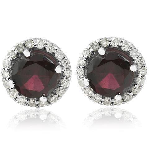 Red Sapphire Stud Earring Round Diamond 3.60 Carats White Gold 14K - Gemstone Earring-harrychadent.ca