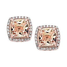 Rose Gold 14K 11.52 Carats Morganite & Diamonds Lady Stud Earrings - Gemstone Earring-harrychadent.ca