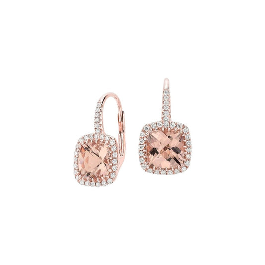 Rose Gold 14K Lady 10.60 Ct Morganite And Diamonds Dangle Earrings - Gemstone Earring-harrychadent.ca