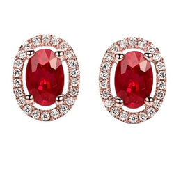 Rose Gold 14K Ruby And Natural Earth Mined Diamonds 6.50 Carats Ladies Studs Earrings