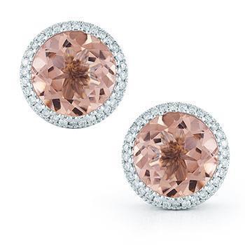 Rose Gold 16.70 Ct Morganite And Diamonds Lady Studs Earrings - Gemstone Earring-harrychadent.ca