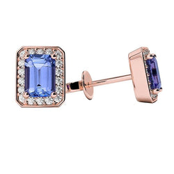 Rose Gold Prong Set Tanzanite With Natural Earth Mined Diamonds 5.80 Ct Studs Earrings