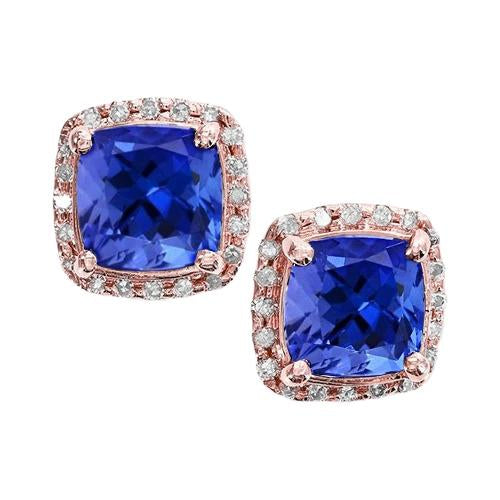 Rose Gold Tanzanite And Diamonds 6.70 Ct Women Studs Earrings - Gemstone Earring-harrychadent.ca