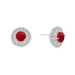 Round 4.70 Carats Ruby And Natural Earth Mined Diamonds Studs Earrings Gold White 14K