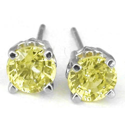 Round 4 Carats Yellow Sapphire Stud Earrings 14K White Gold