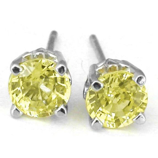 Round 4 Carats Yellow Sapphire Stud Earrings 14K White Gold - Gemstone Earring-harrychadent.ca