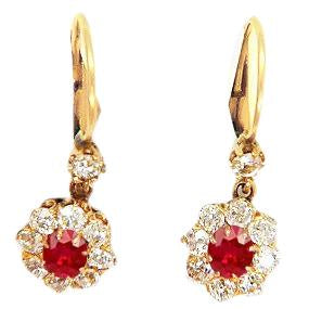 Round 5.50 Carats Ruby And Diamond Dangle Earrings Yellow Gold 14K - Gemstone Earring-harrychadent.ca