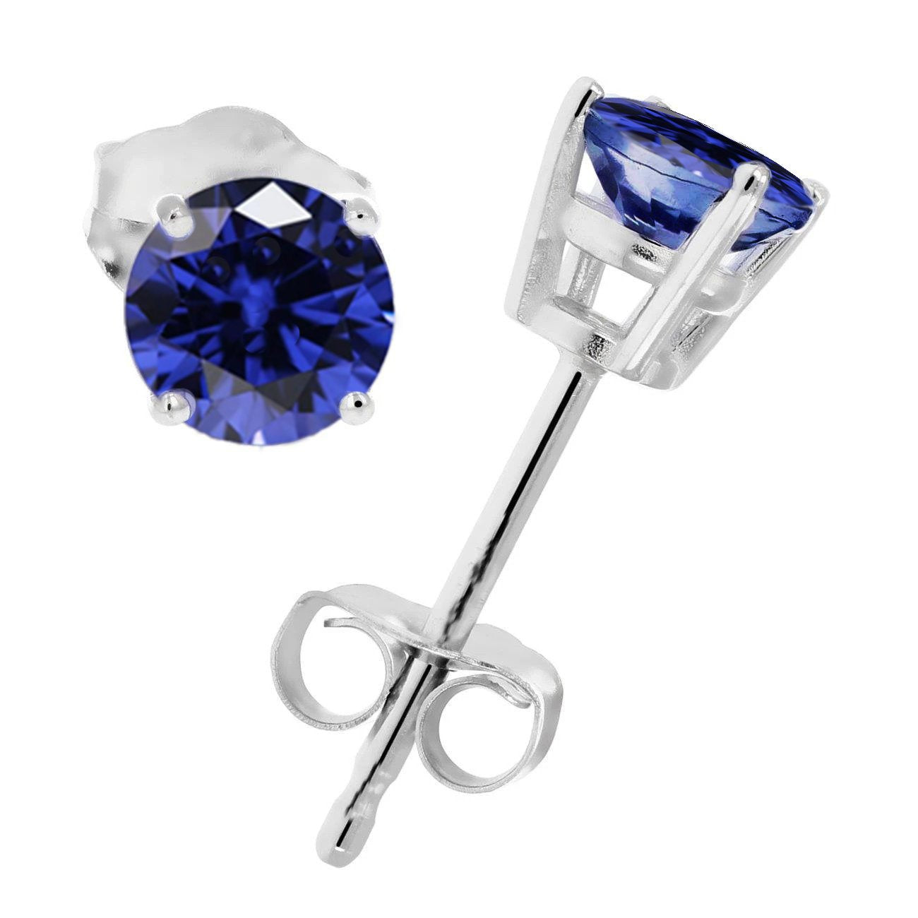 Round Brilliant Cut 6 Carats Tanzanite Studs Earrings White Gold 14K - Gemstone Earring-harrychadent.ca