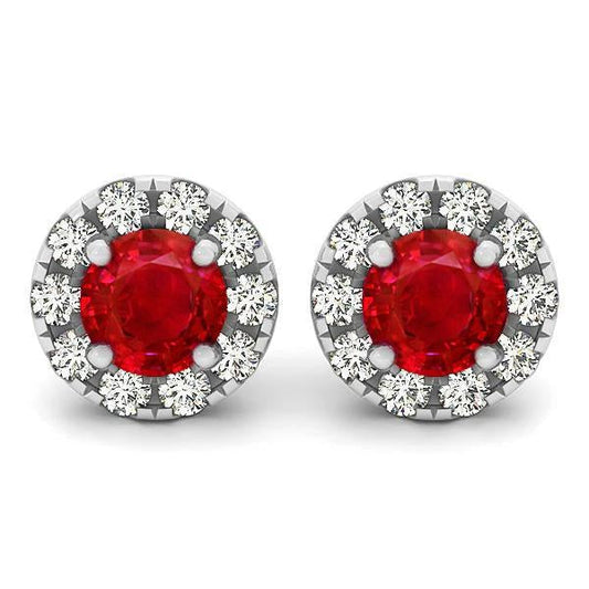 Round Brilliant Cut 7 Ct. Ruby With Diamonds Studs Earrings - Gemstone Earring-harrychadent.ca