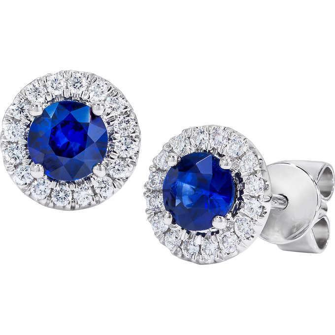 Round Ceylon Sapphire 4.60 Carats Studs Earring White Gold 14K - Gemstone Earring-harrychadent.ca